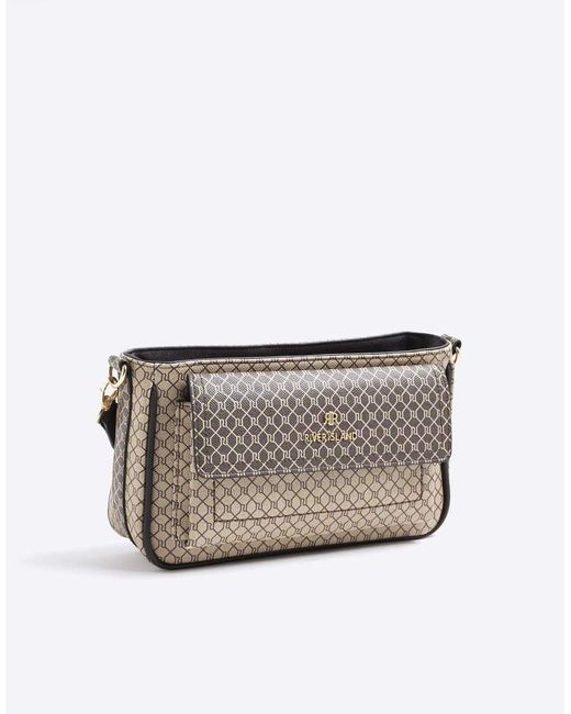 River Island Gray Ri Monogram Utility Cross Body Bag