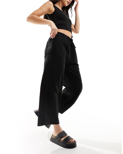 ASOS Black Pull On Culotte With Linen