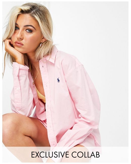 Polo Ralph Lauren X Asos Exclusive Collab Back Logo Shirt in Pink | Lyst  Australia