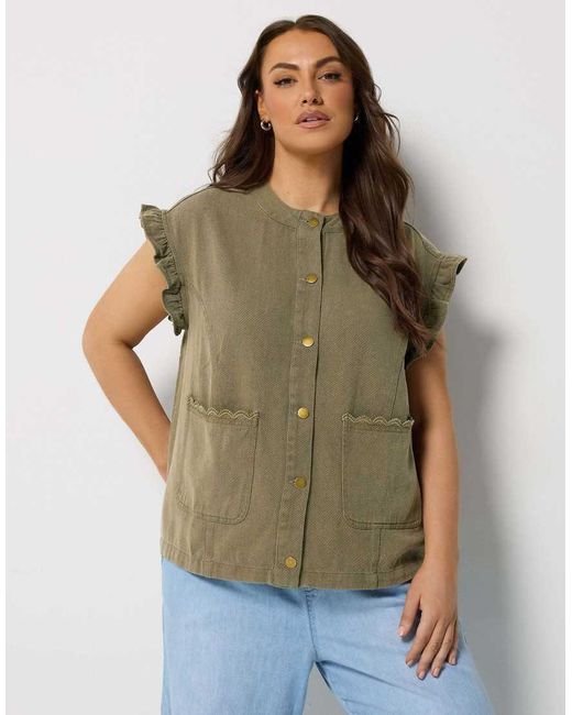Yours Clothing Green Frill Sleeve Denim Waistcoat