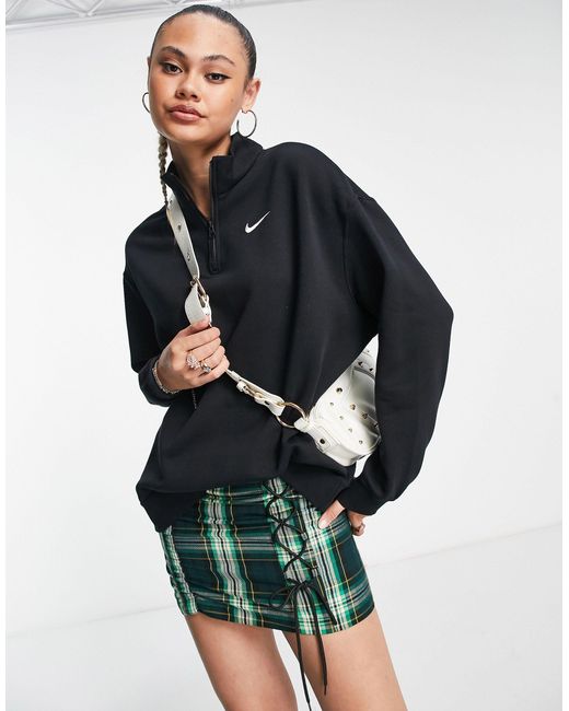 Nike Mini Swoosh Oversized 1/4 Zip Sweatshirt in Black