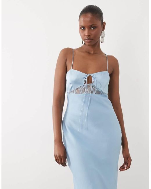 ASOS Blue Bias Cut Sheer Chiffon Cami Maxi Dress With Satin Bust And Lace Panel
