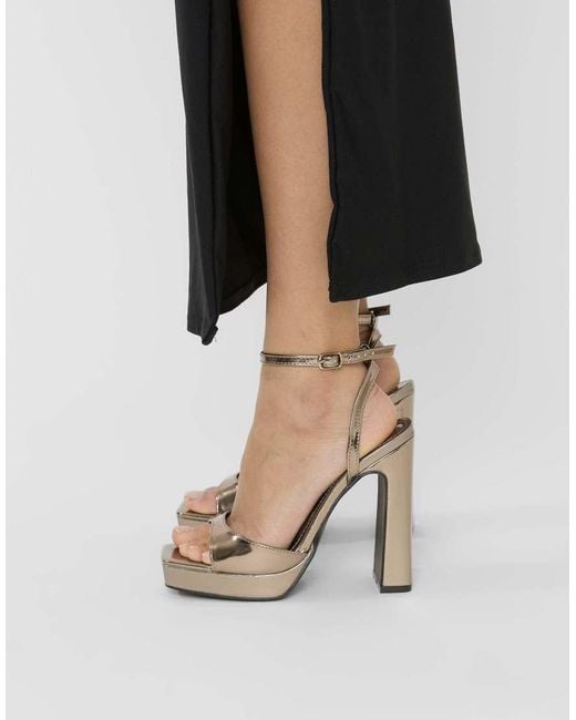 Public Desire Brown Resist Metallic Peep Toe Barley There Platform Heels