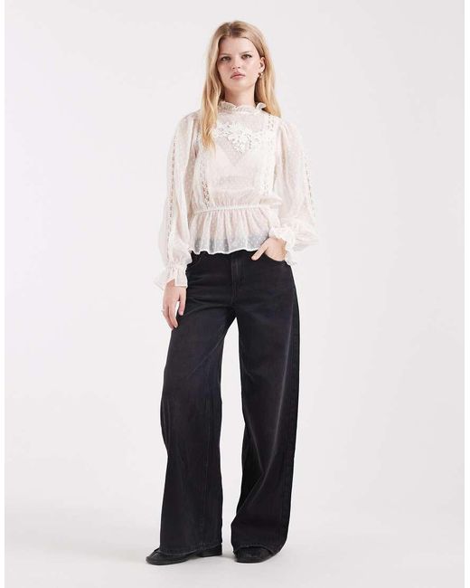 Miss Selfridge White Chiffon Embroidered Victoriana Blouse