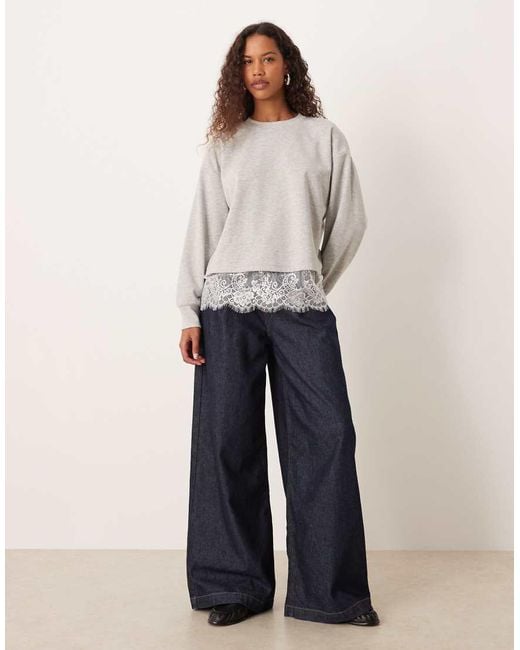 ASOS White Oversized Sweatshirt With Lace Hem Underlayer Detail