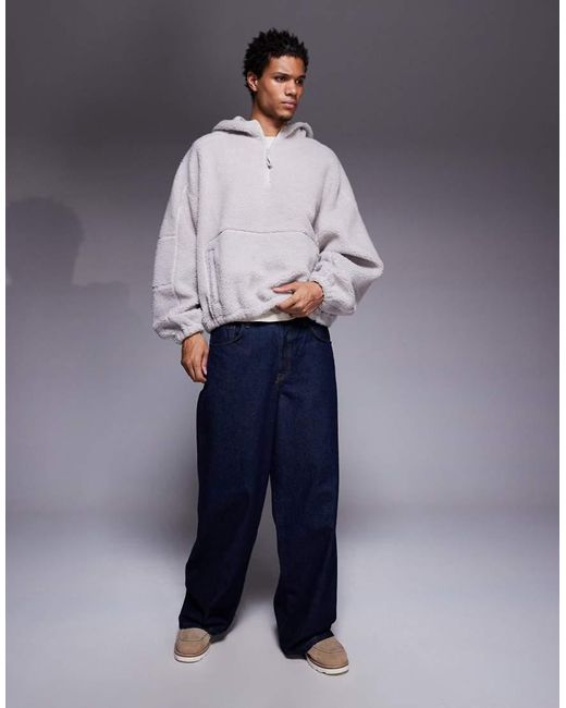 ASOS Extreem Oversized Fleece Hoodie Met Kwartrits En Opstaande Boord in het Gray voor heren