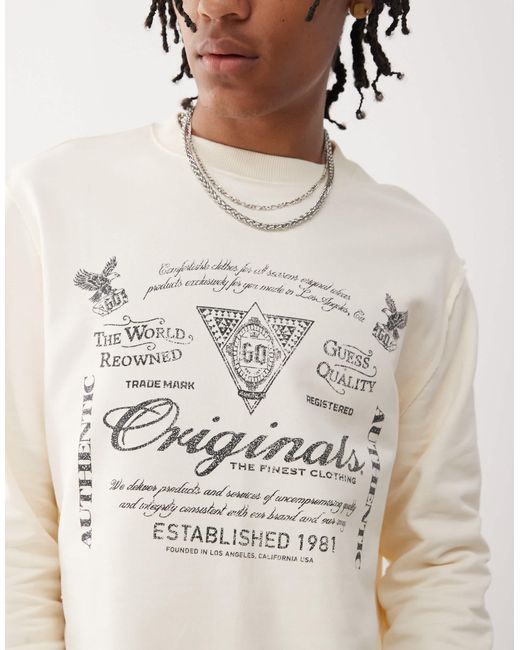 Guess White Originals Crew Neck Sweatshirt for men