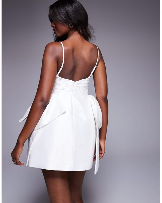 ASOS White Ruched Mini Dress With Oversized Bow
