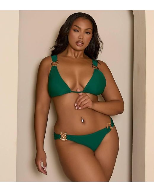 Moda Minx Curve Green Tie Side Bikini Bottom With Hardware Detail