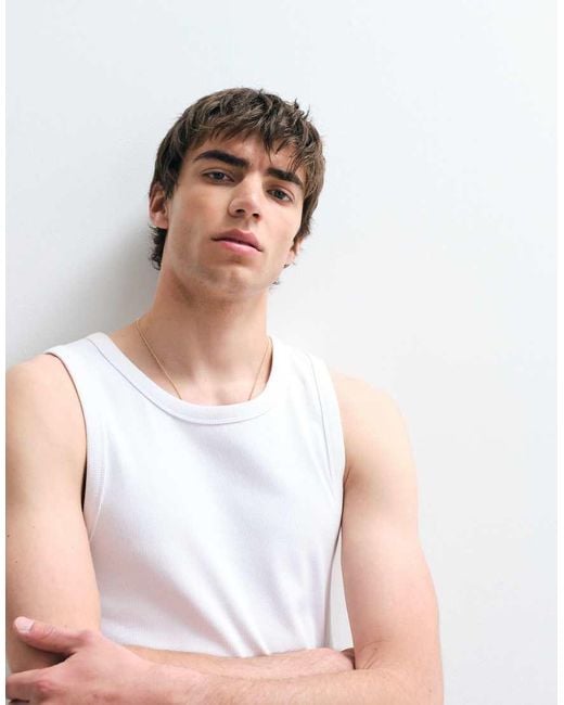 ASOS COLLECTIVE White Super Heavyweight Muscle Fit Rib Tank Top for men