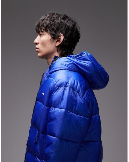Obey Blue Stratus Hooded Puffer Jacket for men