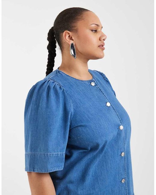 ONLY Blue Short Sleeve Denim Blouse