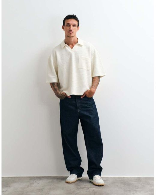 ASOS White Oversized 3/4 Length Sleeve Polo for men