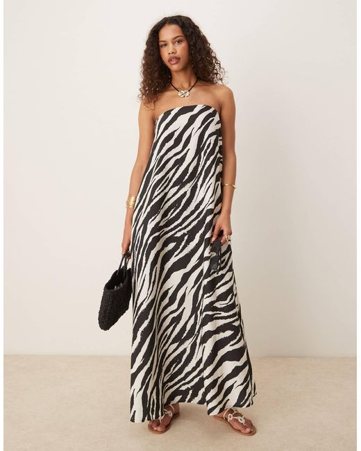 ASOS Multicolor – trägerloses maxikleid aus cupro mit zebramuster