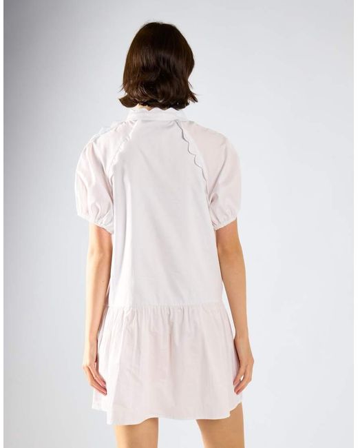 Glamorous White Ruffle Trim Puff Sleeve Tiered Mini Dress