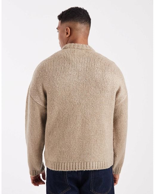 Jack & Jones Natural Oversized Crew Neck Fluffy Yarn Jumper for men