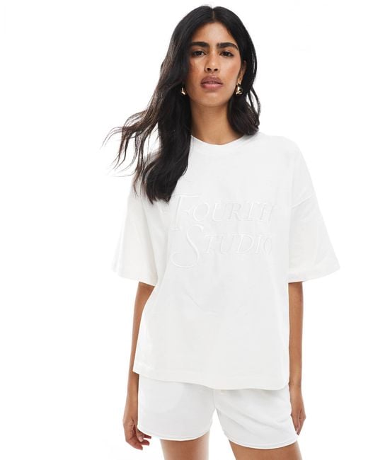 4th & Reckless White Embroidered Fourth Studio Logo T-Shirt