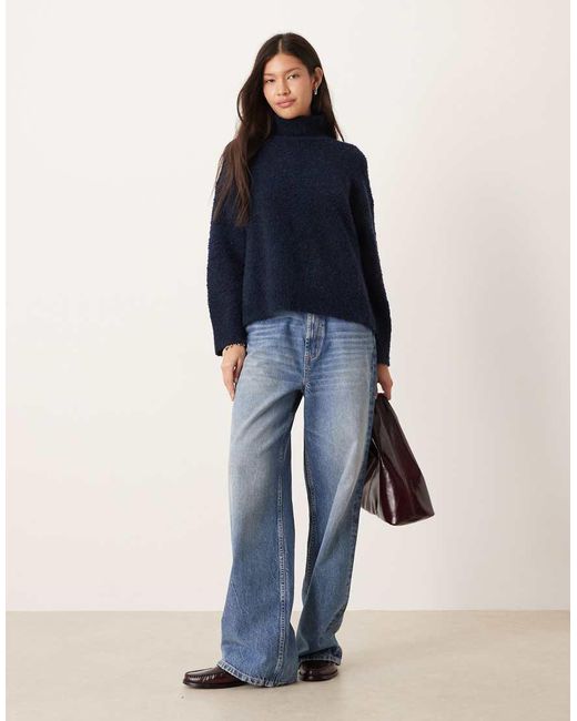 ASOS Blue Relaxed Boucle Funnel Neck Jumper