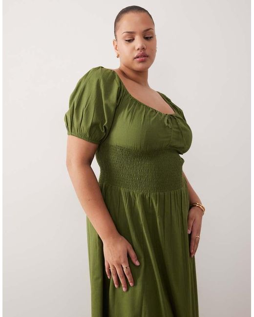 Esmee Curve Green Puff Sleeve Tie Front Maxi Beach Dress