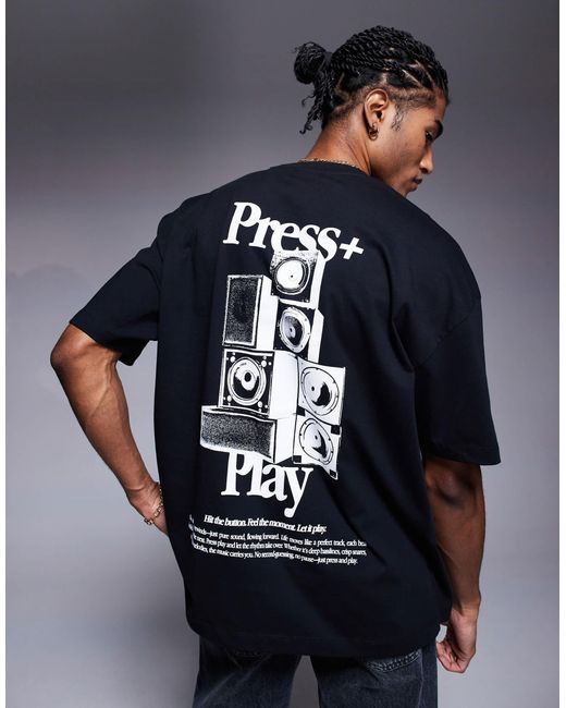 ASOS Blue Oversized T-Shirt With Front And Back Print for men