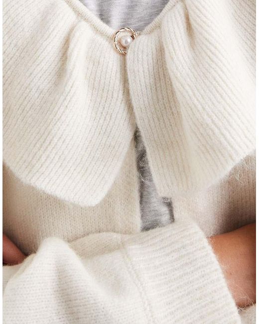 Object White Premium Ruffle And Faux Pearl Button Detail Cardigan
