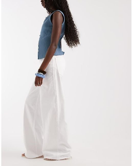 ASOS White Low Rise Raw Waistband Straight Leg Jean