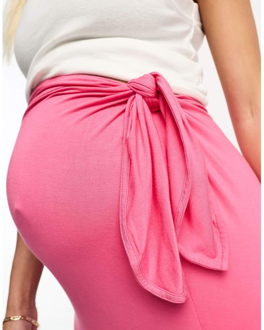 Mama.licious Pink Mamalicious Maternity Jersey Midi Skirt With Sarong Detail