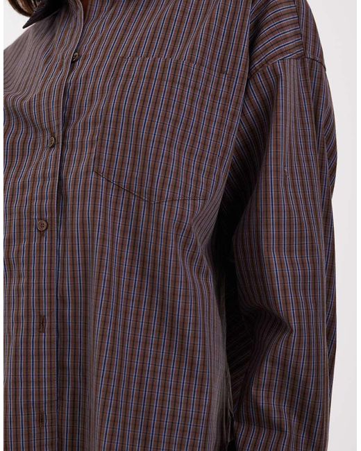 JJXX Brown Jamie Oversized Poplin Stripe Shirt