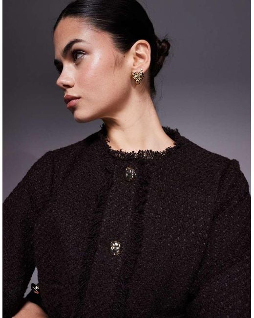 River Island Black Patch Pocket Detail Boucle Jacket