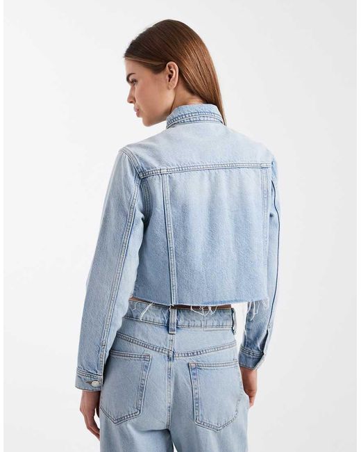 Mango Blue Teen 100% Cotton Cropped Denim Jacket