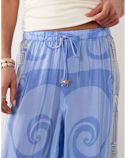 River Island Blue 'la Mer' Palm Printed Beach Trousers