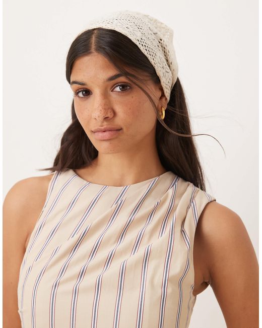 ASOS Natural 2 In 1 Drape Midi Dress With Stripe Bodice In Stone Stripe