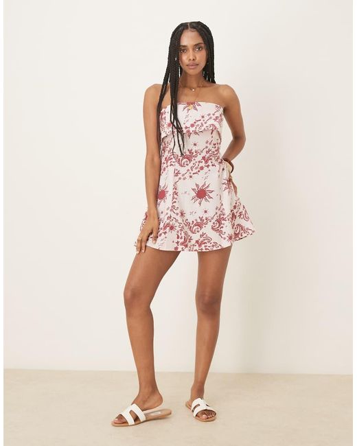 Vestido Corto Con Y Escote Palabra De Honor Plegado De -Sin Color ASOS de color Pink
