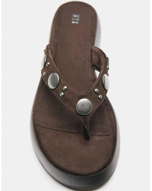 Pull&Bear Brown Studded Thong Sandals