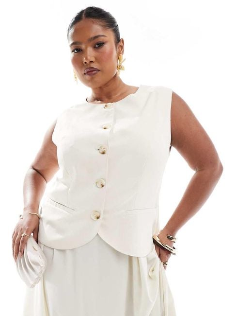 Renee Studio White Plus Exclusive Tailored Waistcoat Maxi Dress