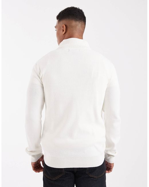 Pull en maille à col zippé - blanc Threadbare pour homme en coloris White