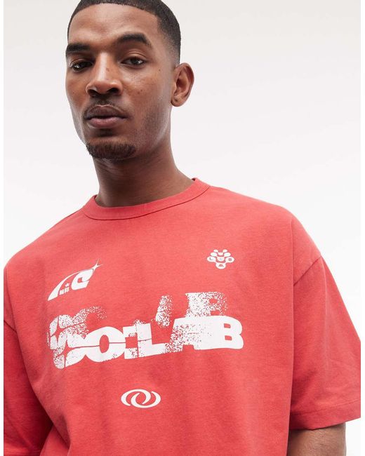 ASOS Red Heavyweight Boxy Oversized T-shirt With Soccer Graphics for men
