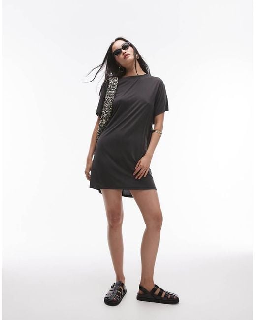 TOPSHOP Black Premium Super Soft Twist Back Cupro T-shirt Mini Dress