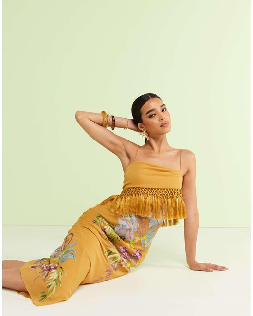 ASOS Yellow – gestuftes maxikleid