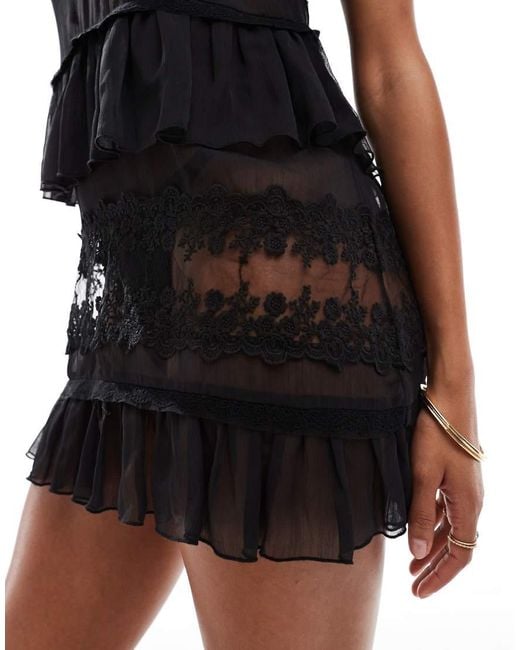 Miss Selfridge Black Beach Lace Trim Detail Chiffon Mini Dress