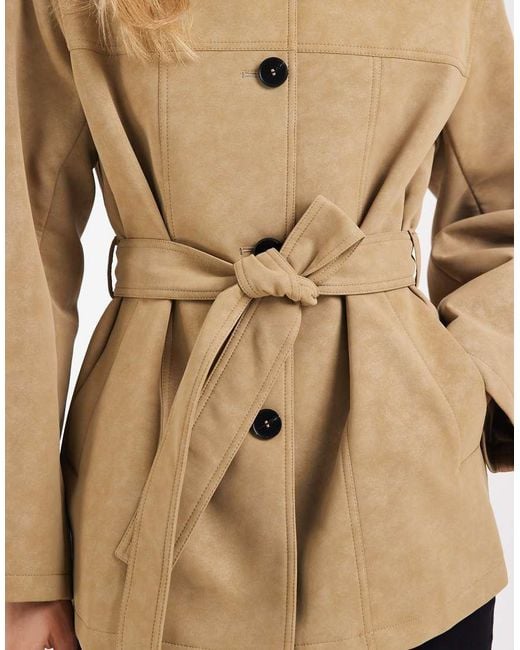 4th & Reckless Natural Faux Leather Tie Waist Button Through Jacket