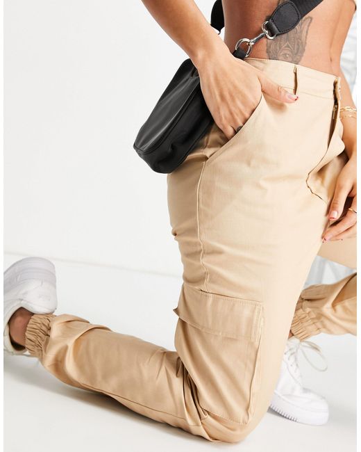 Missguided Natural Petite Sand Plain Cargo Trousers