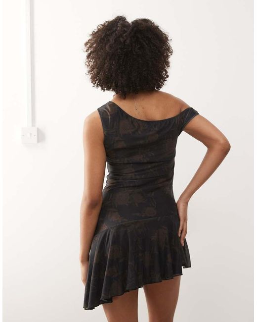 Motel Natural Tohari Off Shoulder Aysmetric Ruffle Mini Dress