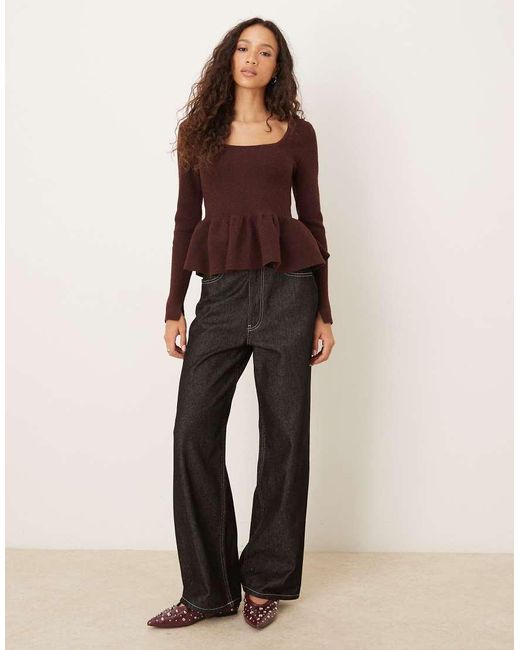 ASOS Brown Structured Peplum Hem Top