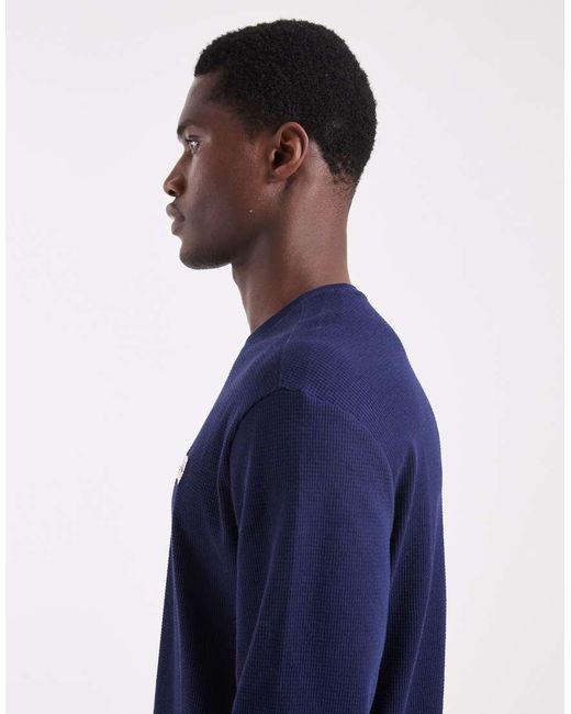 Calvin Klein Blue Waffle Badge Logo Long Sleeve T-shirt for men