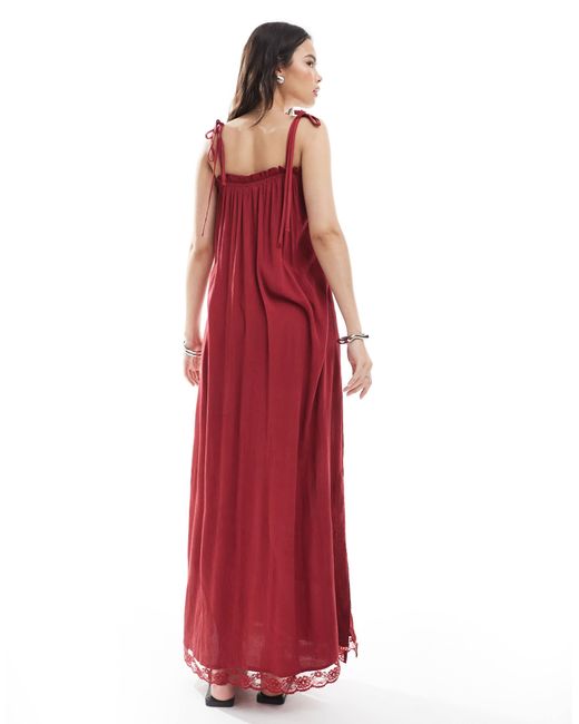 Miss Selfridge Red Lace Detail Maxi Slip Dress