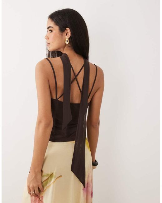 ASOS Brown Mesh Twist Front Cami Scarf Top
