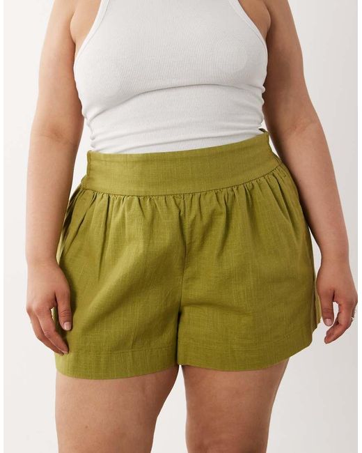 ASOS Green Asos Design Curve Linen Look Pull On Shorts