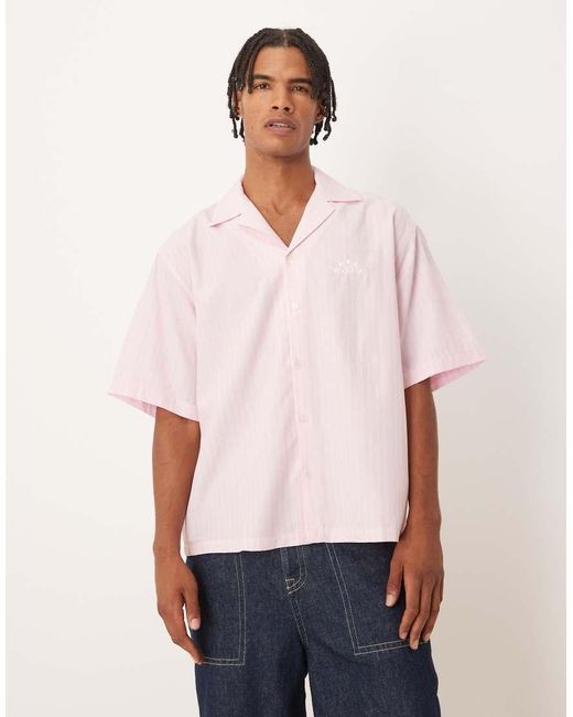 ASOS White Oversized Revere Shirt With Embroidery for men
