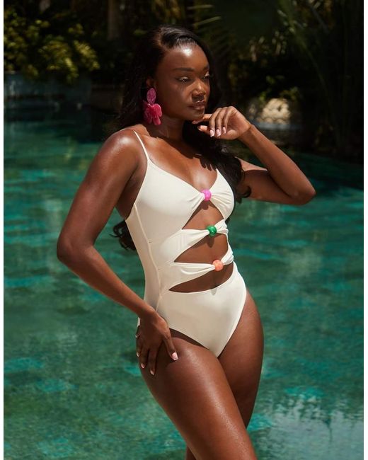 South Beach Green Cut Out Swimsuit With Bubblegum Bead Detail